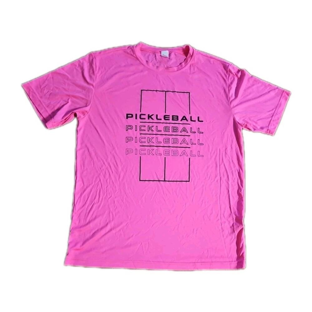 Sport-Tek Pickleball Text Tee Shirt Womens Size Large Pink With Black Letters